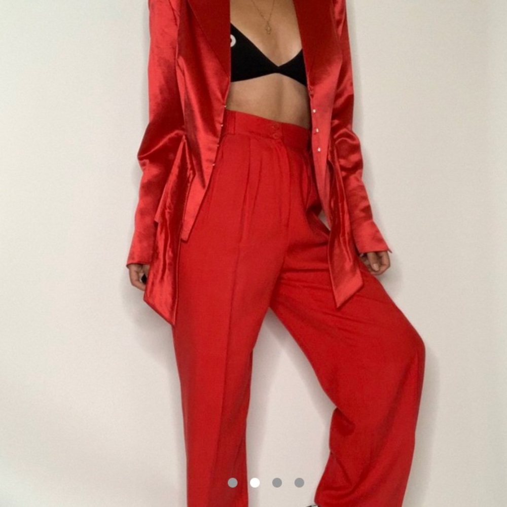 100% Silk red vintage pencil pants